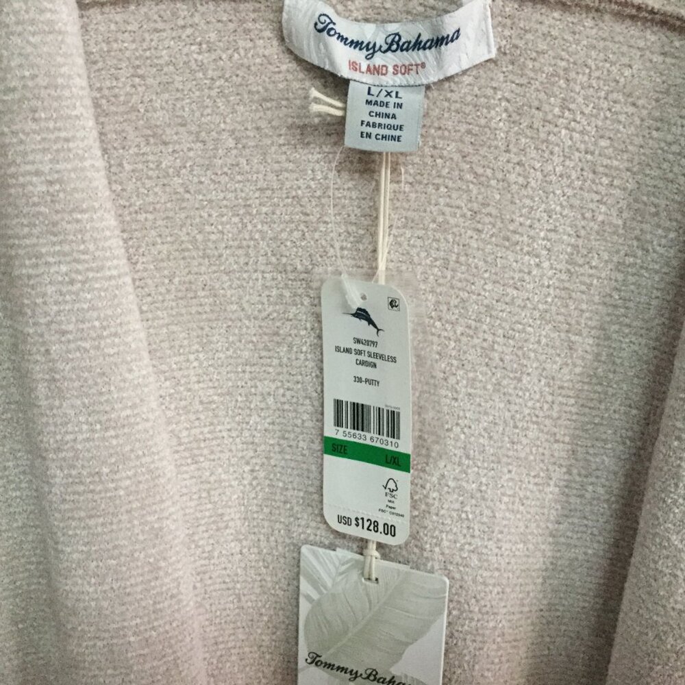 Tommy Bahama Women L - XL Island Soft Cardigan Sweater Open Front Beige NWT - Picture 8 of 10